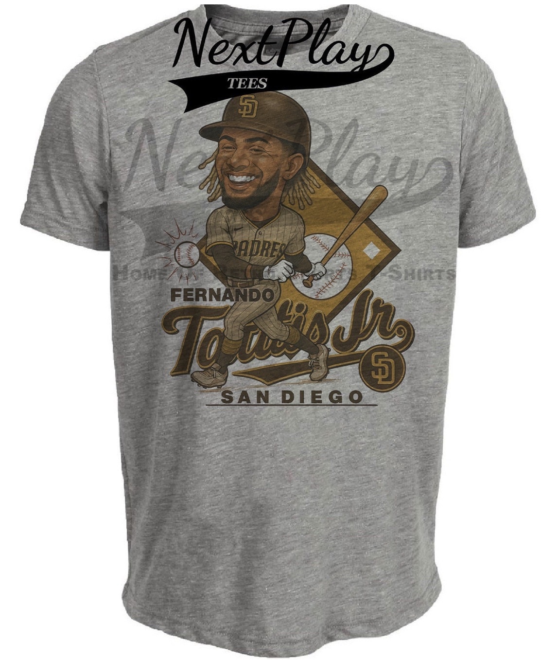 San Diego Padres Fernando Tatis Jr. Exclusive Retro Baseball RC Artwork Heather Gray Sublimated T-Shirt