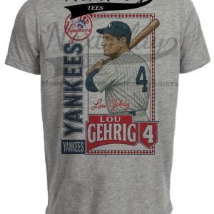 New York Yankees Lou Gehrig Exclusive Retro Baseball Artwork Heather Gray Sublimated T-Shirt
