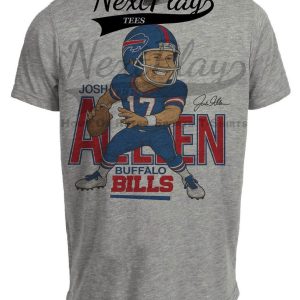 Buffalo Bills Josh Allen Retro Football Caricature Artwork Heather Gray Sublimated T-Shirt