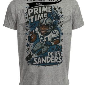 Dallas Cowboys Deion Sanders Prime Time Exclusive Retro Football Graffiti Artwork Heather Gray Sublimated T-Shirt