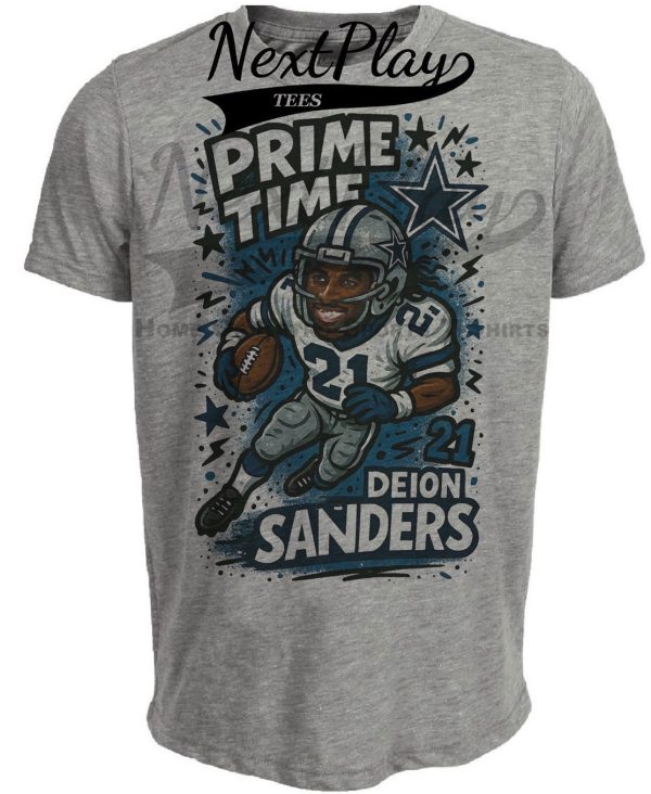 Dallas Cowboys Deion Sanders Prime Time Exclusive Retro Football Graffiti Artwork Heather Gray Sublimated T-Shirt