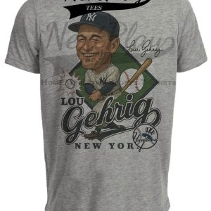 New York Yankees Lou Gehrig Exclusive Retro Baseball 1936 Artwork Heather Gray Sublimated T-Shirt