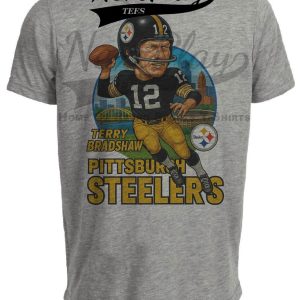 Pittsburgh Steelers Terry Bradshaw Exclusive Retro Football City Artwork Heather Gray Sublimated T-Shirt