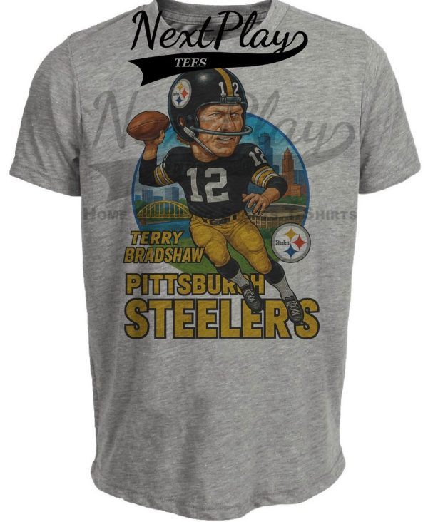 Pittsburgh Steelers Terry Bradshaw Exclusive Retro Football City Artwork Heather Gray Sublimated T-Shirt