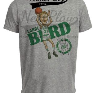 Boston Celtics Larry Bird Retro Basketball 1987 Artwork Heather Gray Sublimated T-Shirt