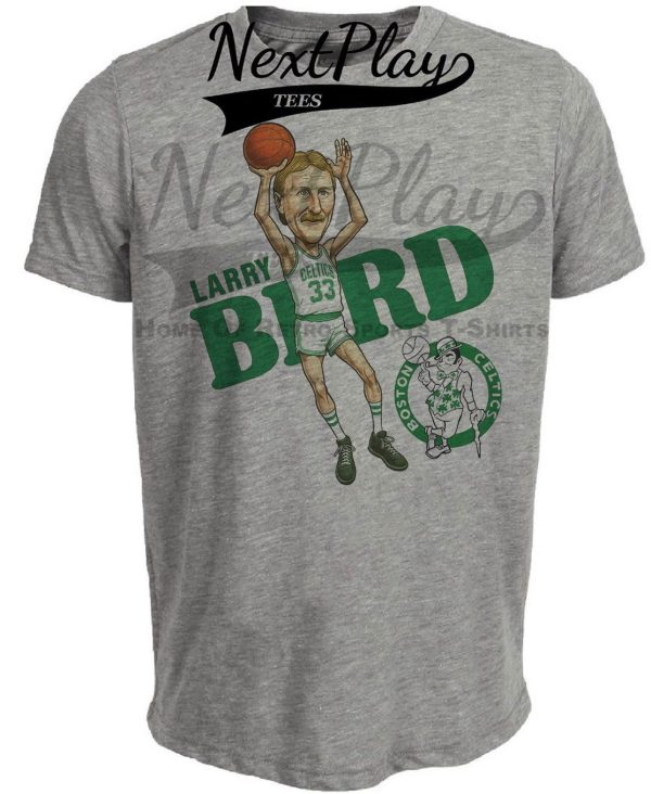 Boston Celtics Larry Bird Retro Basketball 1987 Artwork Heather Gray Sublimated T-Shirt