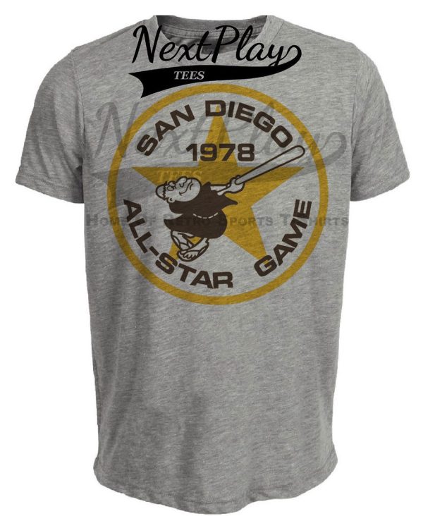 San Diego Padres Retro All Star Game Baseball 1978 Artwork Heather Gray Sublimated T-Shirt