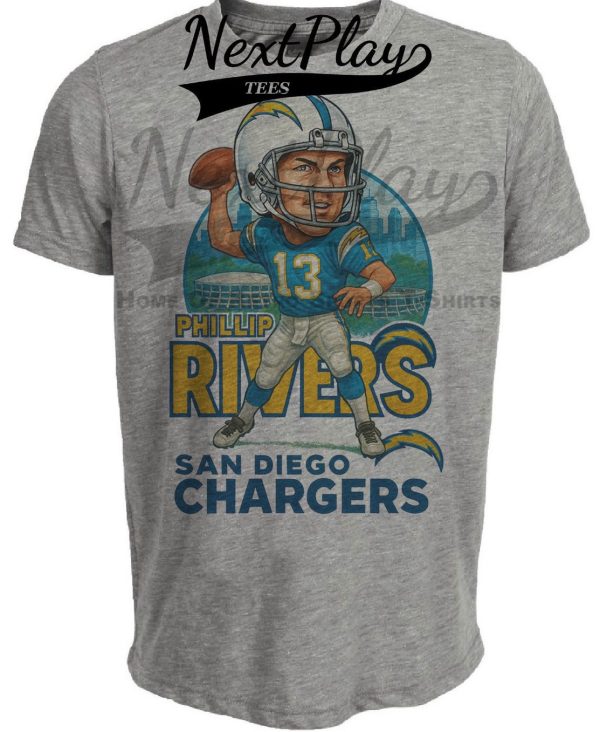 San Diego Chargers Phillip Rivers Exclusive Retro Football City Artwork Heather Gray Sublimated T-Shirt