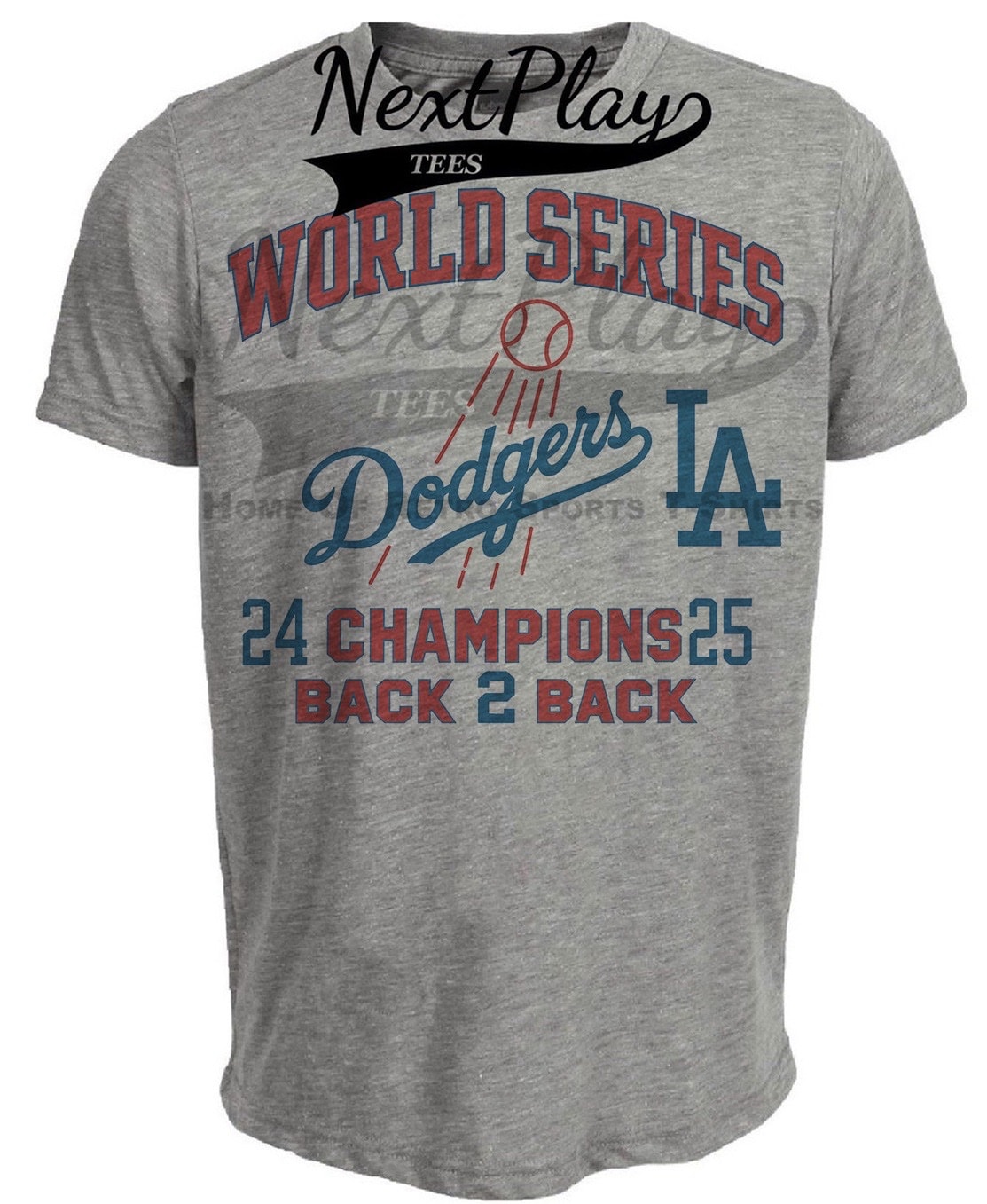 Los Angeles Dodgers Back to Back World Series Champs Retro Baseball Heather Gray Sublimated T-Shirt