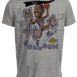 Los Angeles Lakers Magic Johnson Exclusive Retro Basketball 1984 Artwork Heather Gray Sublimated T-Shirt