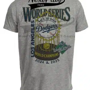 Los Angeles Dodgers Back to Back World Series Champs Retro Baseball Exclusive Artwork Heather Gray Sublimated T-Shirt