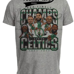 Boston Celtics Championship Team Exclusive Retro Basketball Artwork Heather Gray Sublimated T-Shirt