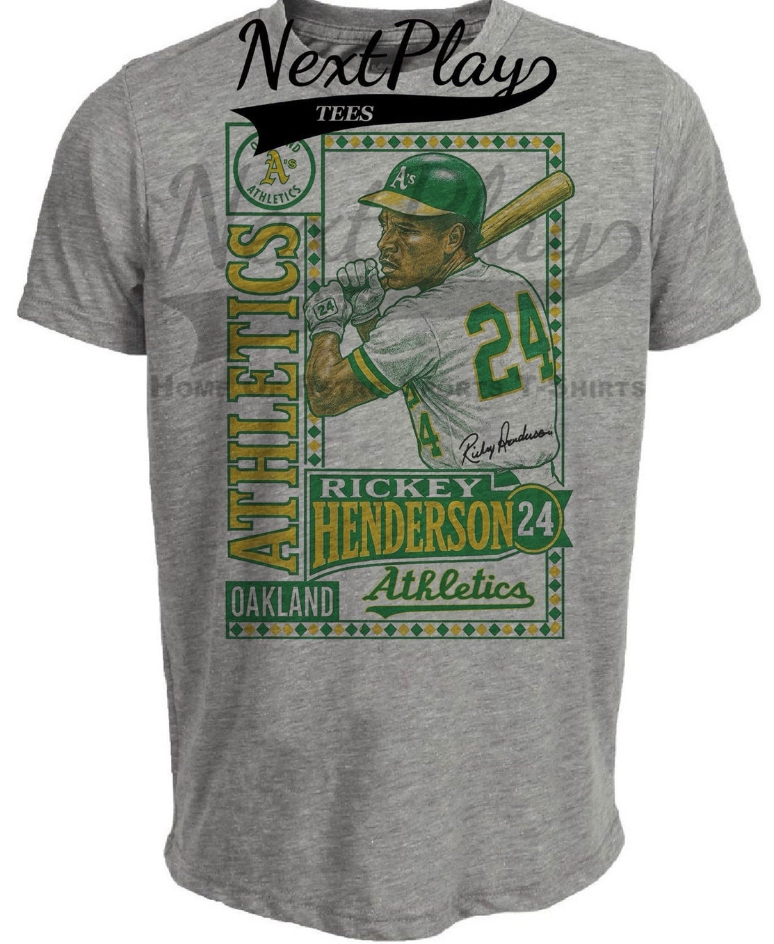 Oakland Athletics Rickey Henderson Exclusive Retro Baseball 1983 Artwork Heather Gray Sublimated T-Shirt