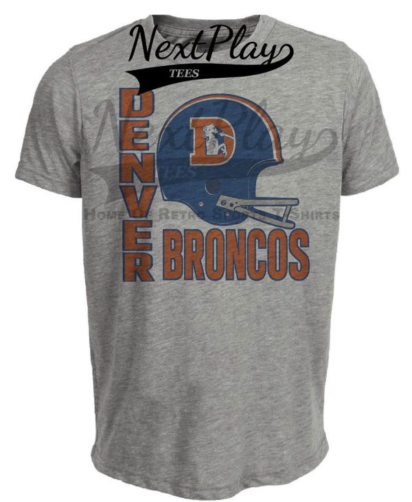 Denver Broncos Throwback Retro Football Helmet 1985 Artwork Heather Gray Sublimated T-Shirt