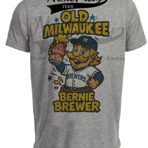 Milwaukee Brewers Bernie Mascot Exclusive Retro Baseball Artwork Heather Gray Sublimated T-Shirt