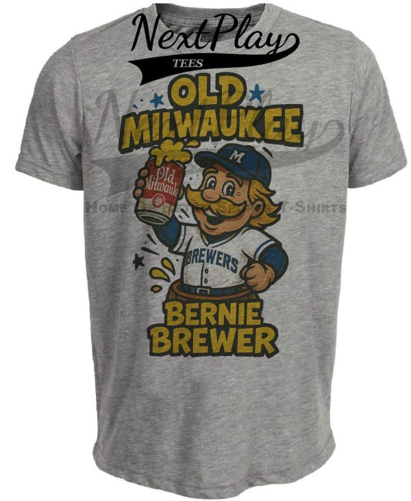 Milwaukee Brewers Bernie Mascot Exclusive Retro Baseball Artwork Heather Gray Sublimated T-Shirt