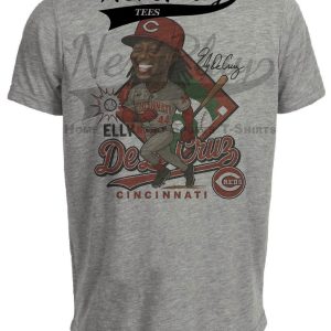 Cincinnati Reds Elly De La Cruz RC Caricature Exclusive Retro Baseball Artwork Heather Gray Sublimated T-Shirt