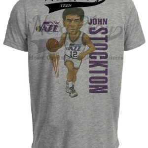 Utah Jazz John Stockton Exclusive Retro Basketball 1991 Artwork Heather Gray Sublimated T-Shirt