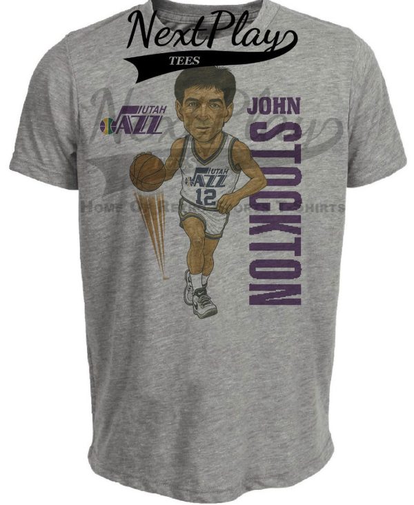 Utah Jazz John Stockton Exclusive Retro Basketball 1991 Artwork Heather Gray Sublimated T-Shirt