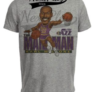 Utah Jazz Karl Malone The Mailman Retro Basketball 1990 Artwork Heather Gray Sublimated T-Shirt