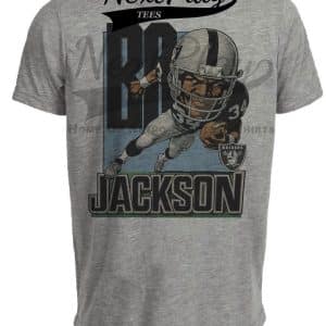 Los Angeles Raiders Bo Jackson Retro Football 1990 Artwork Heather Gray Sublimated T-Shirt