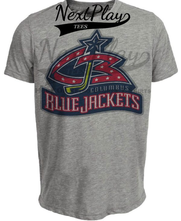 Columbus Blue Jackets Retro Hockey Artwork Heather Gray Sublimated T-Shirt
