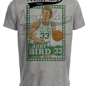 Boston Celtics Larry Bird Exclusive Retro Basketball Card 1987 Artwork Heather Gray Sublimated T-Shirt