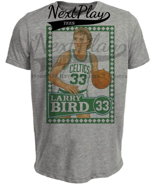 Boston Celtics Larry Bird Exclusive Retro Basketball Card 1987 Artwork Heather Gray Sublimated T-Shirt