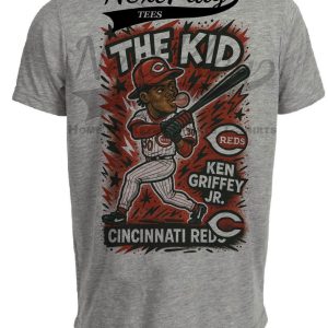 Cincinnati Reds Ken Griffey Jr. Graffiti Exclusive Retro Baseball Artwork Heather Gray Sublimated T-Shirt