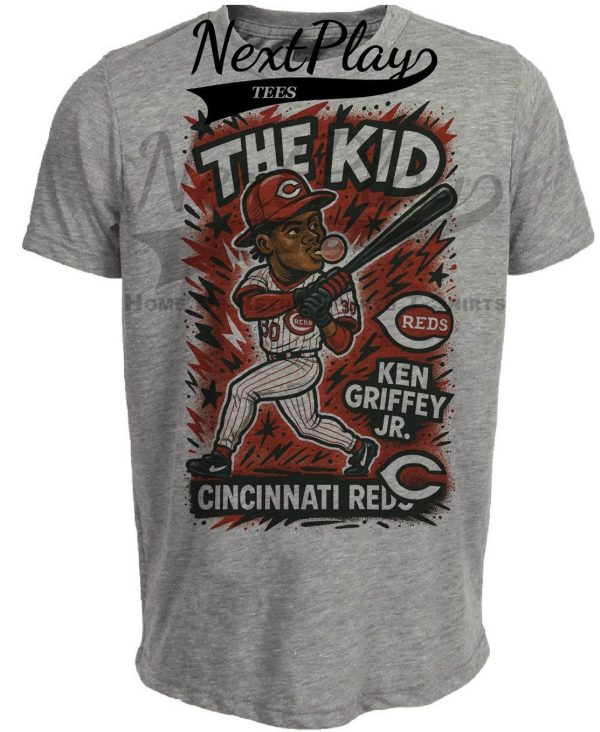Cincinnati Reds Ken Griffey Jr. Graffiti Exclusive Retro Baseball Artwork Heather Gray Sublimated T-Shirt