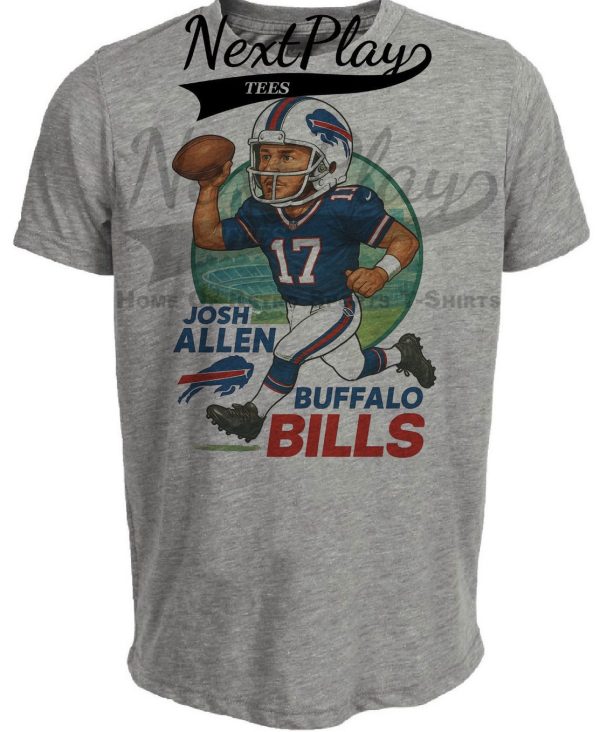 Buffalo Bills Josh Allen Exclusive Retro Football City Artwork Heather Gray Sublimated T-Shirt