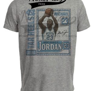 North Carolina Tar Heels Michael Jordan Exclusive Retro Basketball Card 1984 Artwork Heather Gray Sublimated T-Shirt