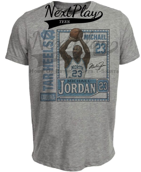 North Carolina Tar Heels Michael Jordan Exclusive Retro Basketball Card 1984 Artwork Heather Gray Sublimated T-Shirt