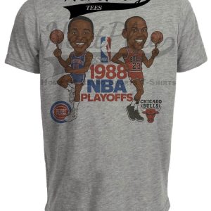 Chicago Bulls Michael Jordan & Detroit Pistons Isiah Thomas Playoffs Exclusive Retro Basketball 1988 Artwork Heather Gray Sublimated T-Shirt