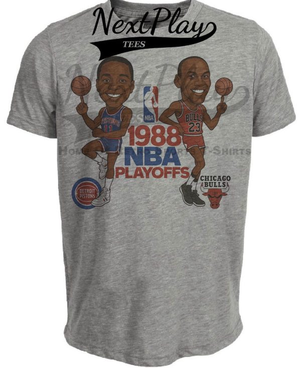 Chicago Bulls Michael Jordan & Detroit Pistons Isiah Thomas Playoffs Exclusive Retro Basketball 1988 Artwork Heather Gray Sublimated T-Shirt