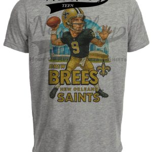 New Orleans Saints Drew Brees Exclusive Retro Football City Artwork Heather Gray Sublimated T-Shirt