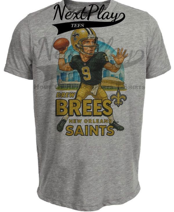 New Orleans Saints Drew Brees Exclusive Retro Football City Artwork Heather Gray Sublimated T-Shirt