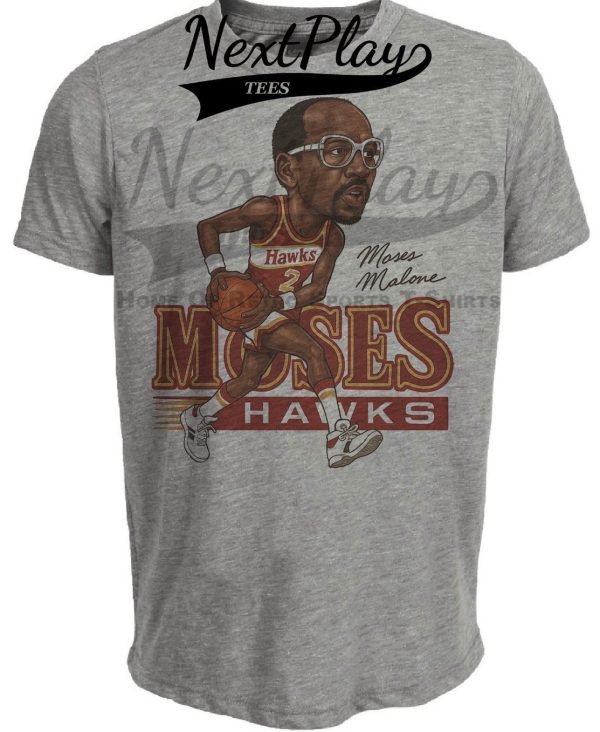 Atlanta Hawks Moses Malone Exclusive Retro Basketball 1988 Artwork Heather Gray Sublimated T-Shirt
