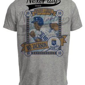 Kansas City Royals Bo Jackson Retro Baseball 1989 Artwork Heather Gray Sublimated T-Shirt