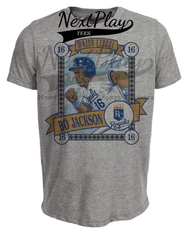 Kansas City Royals Bo Jackson Retro Baseball 1989 Artwork Heather Gray Sublimated T-Shirt