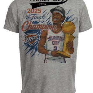 Oklahoma City Thunder Shai Gilgeous-Alexander The Finals Champions MVP Exclusive Retro Basketball Artwork Heather Gray Sublimated T-Shirt