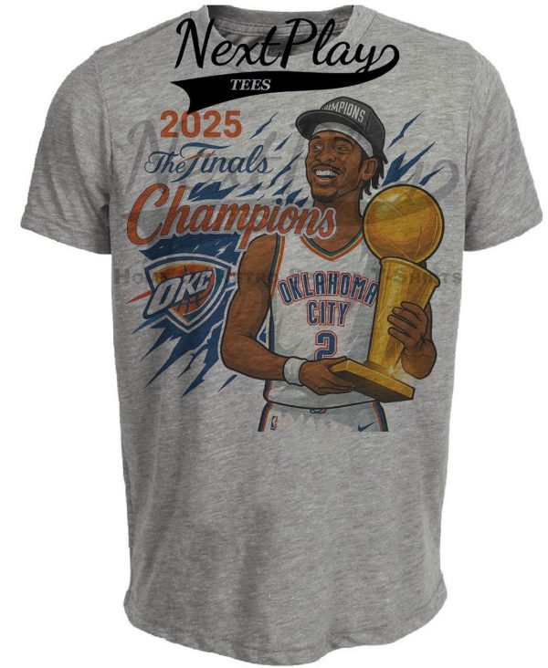 Oklahoma City Thunder Shai Gilgeous-Alexander The Finals Champions MVP Exclusive Retro Basketball Artwork Heather Gray Sublimated T-Shirt