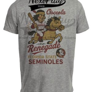 Florida State Seminoles Osceola Renegade Mascot Retro Baseball Artwork Heather Gray Sublimated T-Shirt
