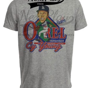Los Angeles Dodgers Orel Hershiser Retro Baseball 1988 Artwork Heather Gray Sublimated T-Shirt