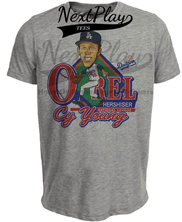 Los Angeles Dodgers Orel Hershiser Retro Baseball 1988 Artwork Heather Gray Sublimated T-Shirt
