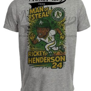 Oakland Athletics A’s Rickey Henderson Man Of Steal Exclusive Retro Baseball Graffiti Artwork Heather Gray Sublimated T-Shirt