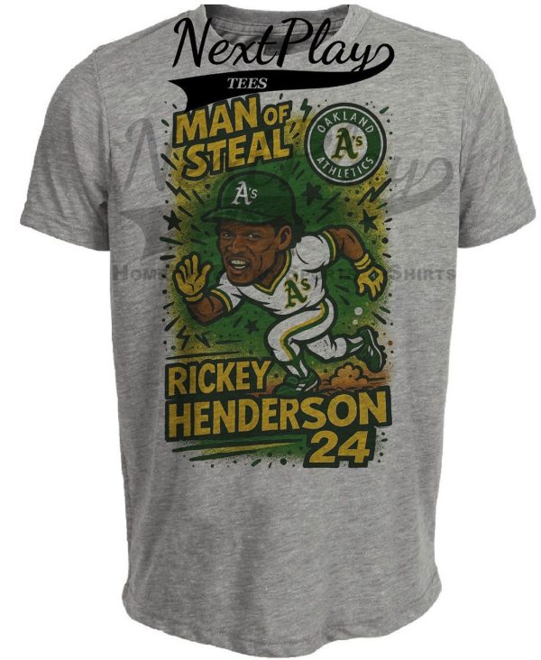 Oakland Athletics A’s Rickey Henderson Man Of Steal Exclusive Retro Baseball Graffiti Artwork Heather Gray Sublimated T-Shirt