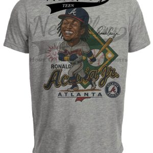 Atlanta Braves Ronald Acuna Jr. Exclusive Retro Baseball 2018 Artwork Heather Gray Sublimated T-Shirt