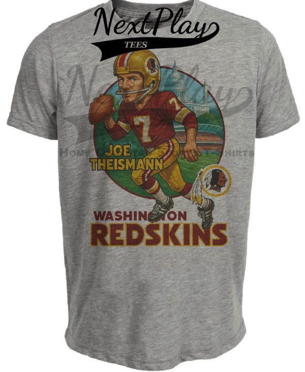 Washington Redskins Joe Theismann Exclusive Retro Football City Artwork Heather Gray Sublimated T-Shirt