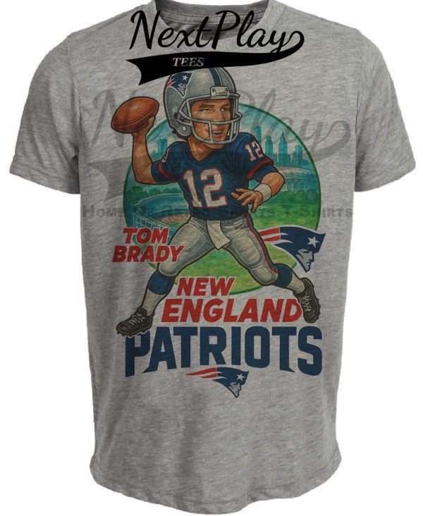 New England Patriots Tom Brady Exclusive Retro Football City Artwork Heather Gray Sublimated T-Shirt